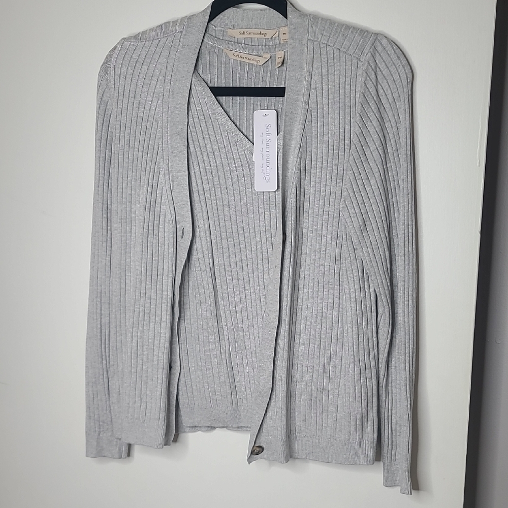 Soft Surroundings Light Gray Ribbed Cardigan